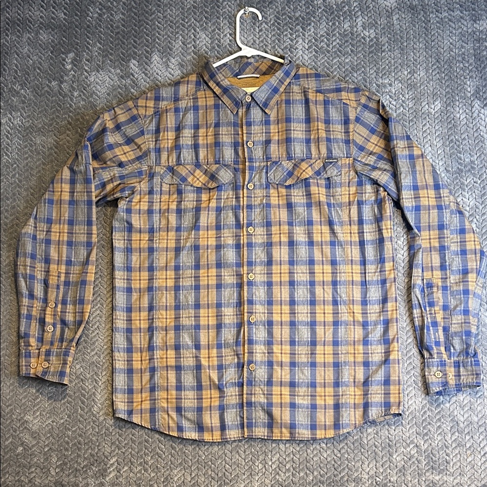Columbia Omni-Shade Silver Ridge Plaid UPF Moisture Wicking‎ Men's Button-Down L